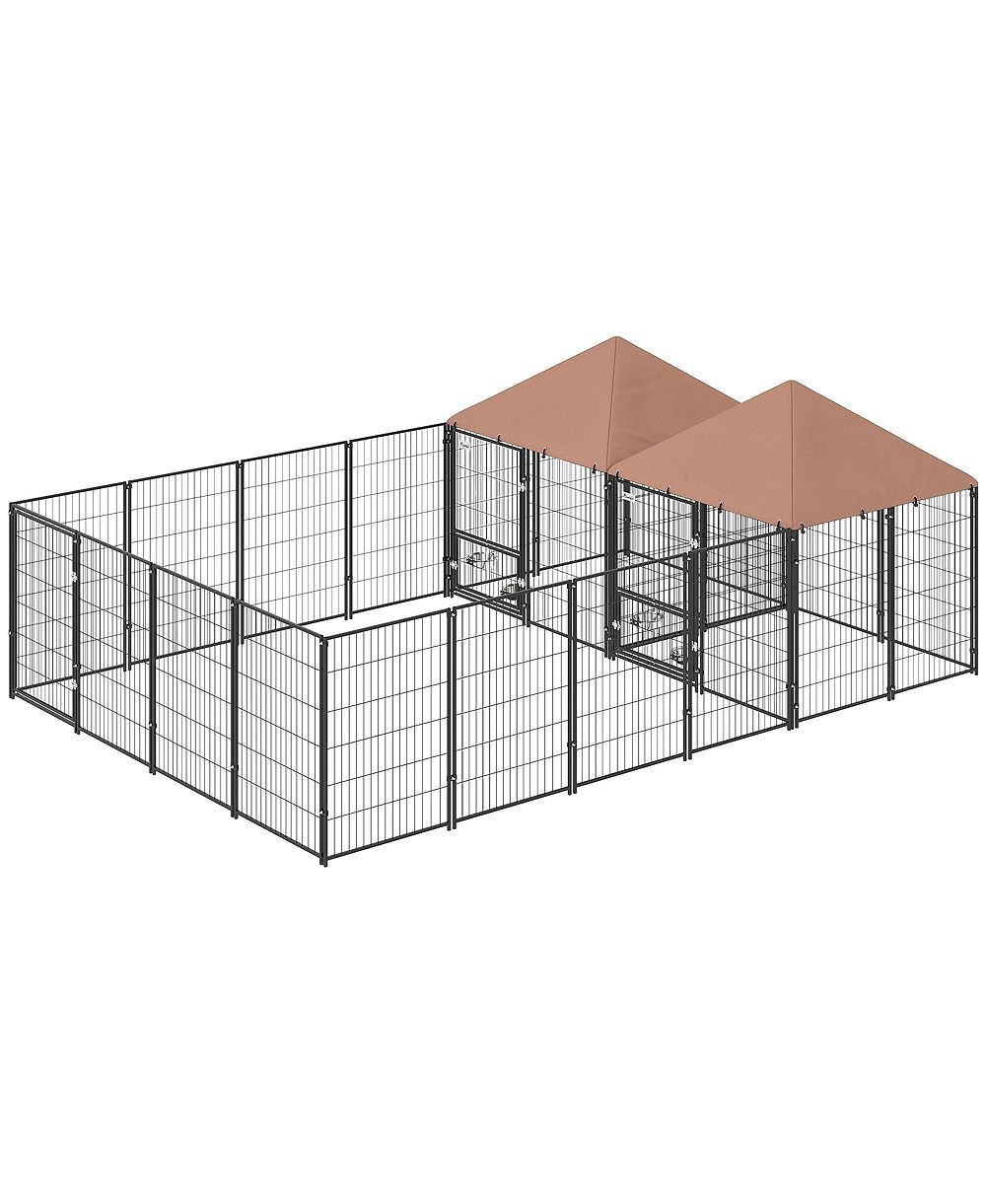 RUIE Large 2 Room Outdoor Dog Kennel with Adjustable Bowls and Latch