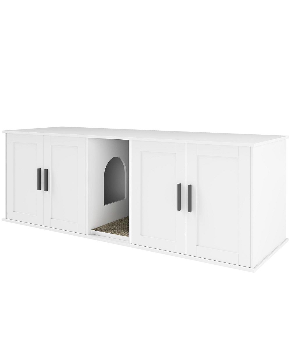 RUIE Double Room Cat Litter Box Enclosure with Scratching Mat