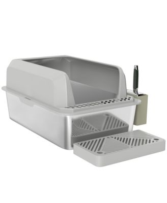 RUIE Stainless Steel Cat Litter Box High Sided with Metal Scoop