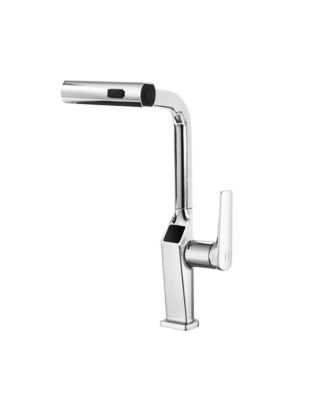 BUSDAYS Touchless Chrome Kitchen Faucet with LED Display Motion Sensor 3 Function Pull Out Sprayer 360 Swivel Spout