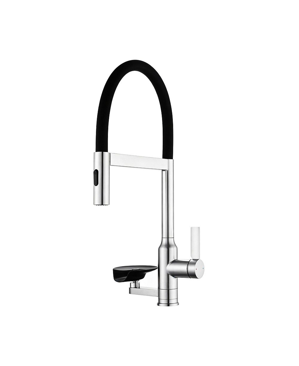 BUSDAYS Brushed Nickel Kitchen Faucet with Magnetic Pull Out Sprayer 360 Swivel Single Handle High Arc Glass Rinser Included