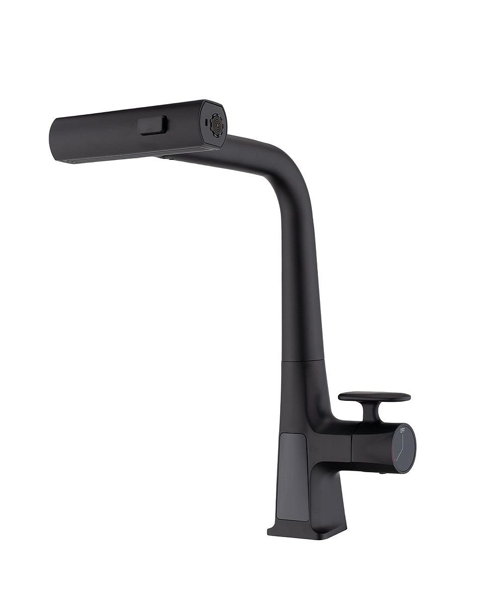 Кухонный смеситель BUSDAYS Matte Waterfall с дисплеем температуры и выдвижным распылителем