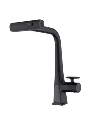 BUSDAYS Matte Waterfall Kitchen Faucet with Temperature Display Single Handle Pull Down Sprayer Modern 3 Water Outlet Modes