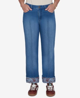 Джинсы Ruby Rd. Plus Size, цветочный принт, с манжетами, эластичные