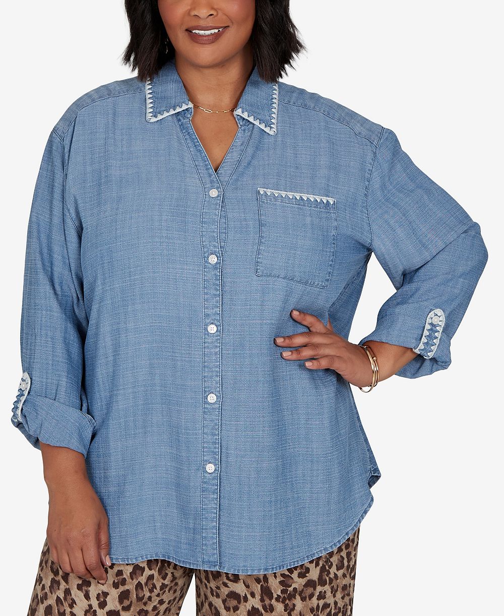 Женский топ Ruby Rd. Plus Size Crochet Trim Soft Button-Front