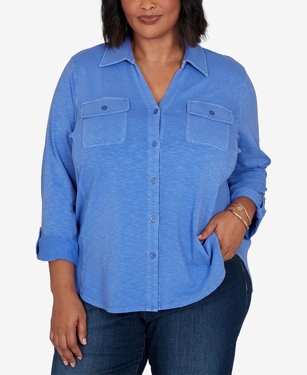 Топ Ruby Rd. Plus Size Rib Trim Button-Front Knit