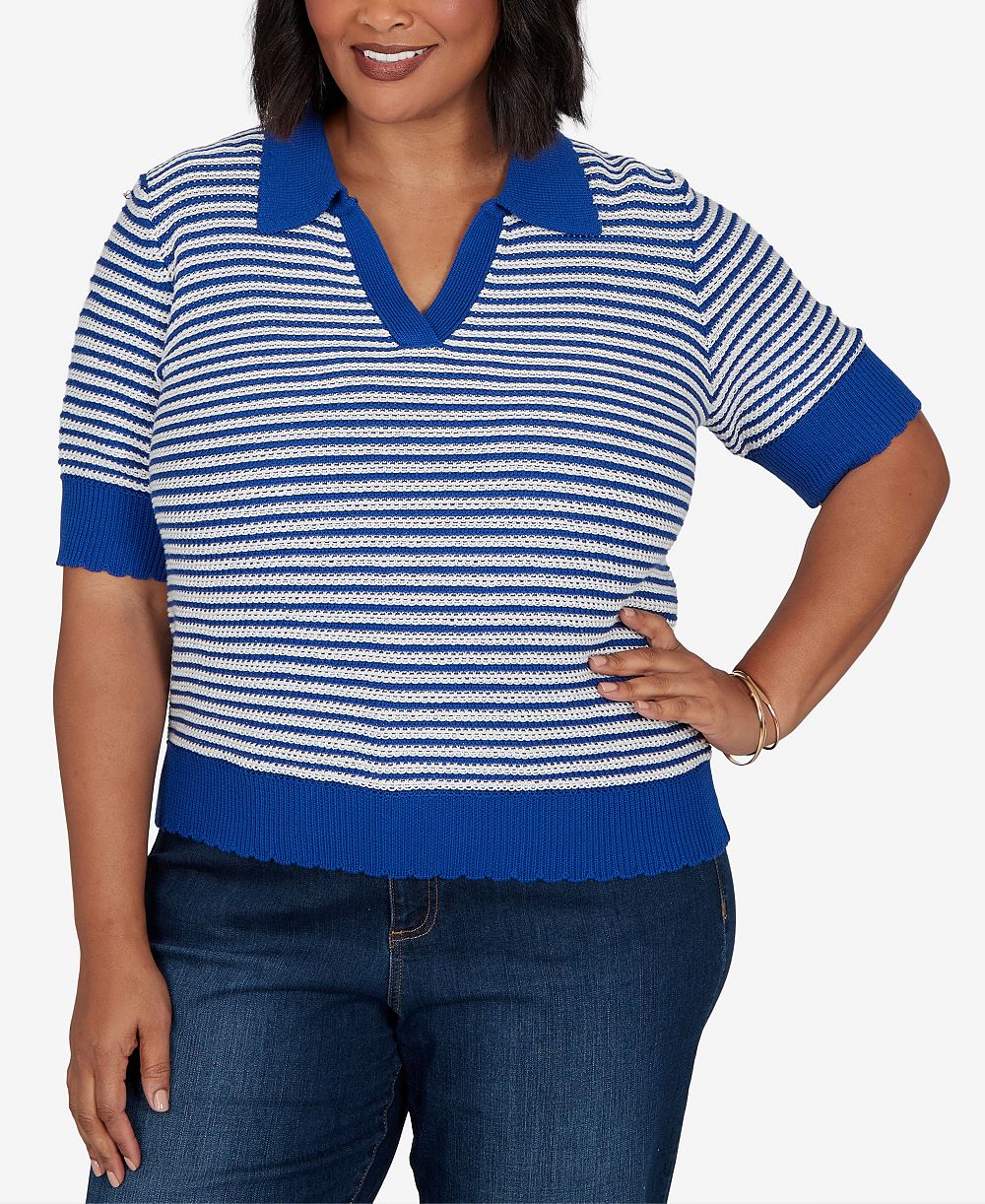 Ruby Rd. Plus Size двухцветный джемпер с воротником и рукавами до локтя
