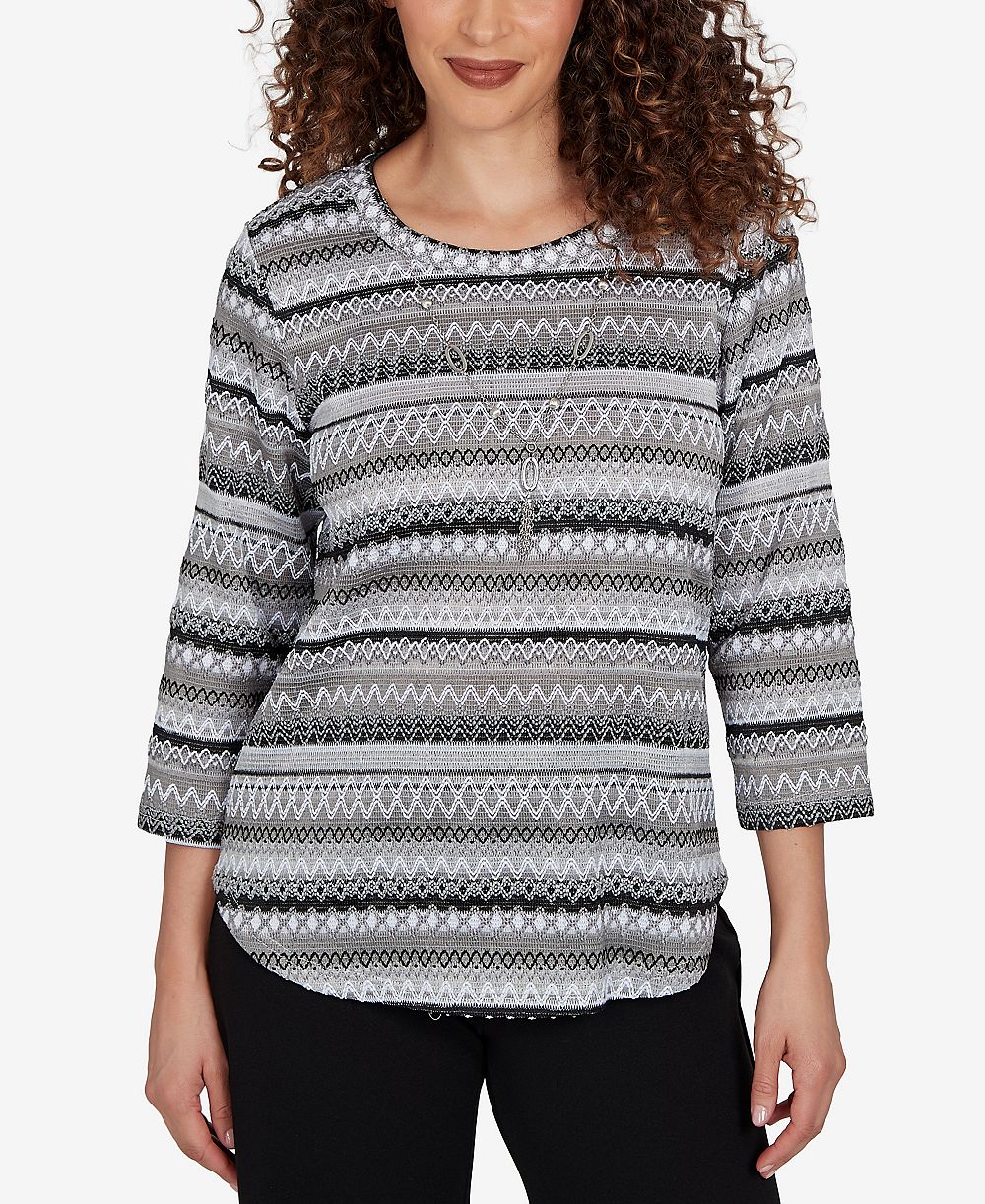 Женский трикотажный топ Alfred Dunner Classic Textured Stripe с ожерельем