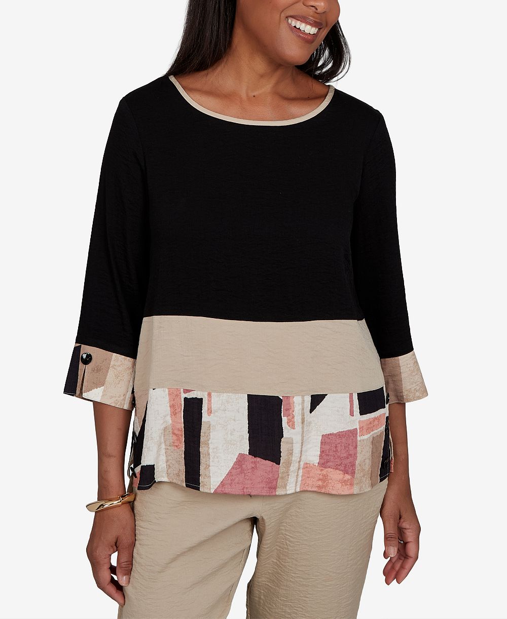 Женский топ Alfred Dunner Travel Advisory Spliced Patchwork Woven