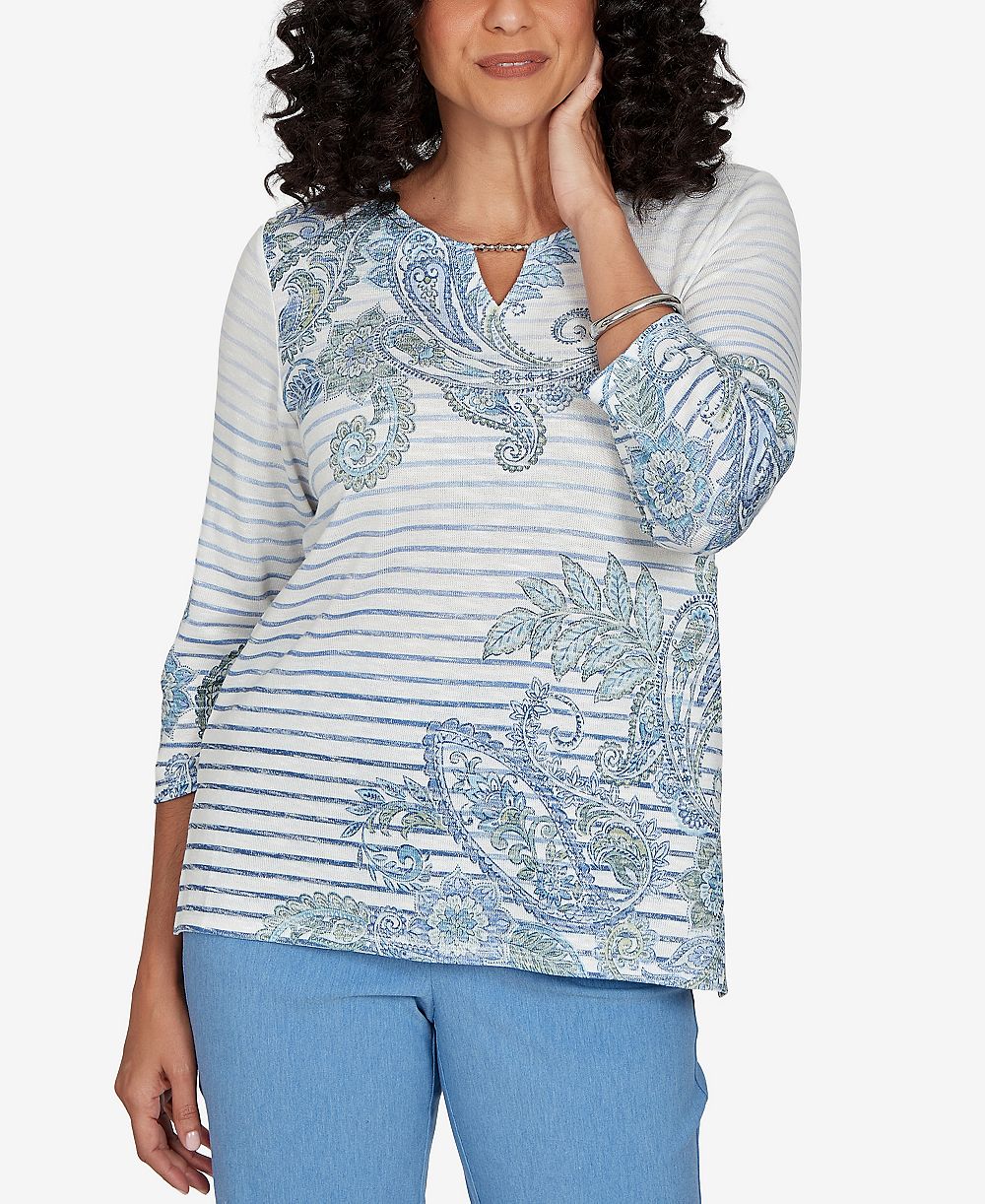 Alfred Dunner Женский топ Provence Paisley Stripe Split Neck