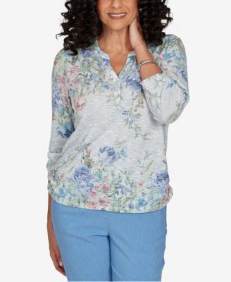 Alfred Dunner Women's Provence Floral Borders Henley Top