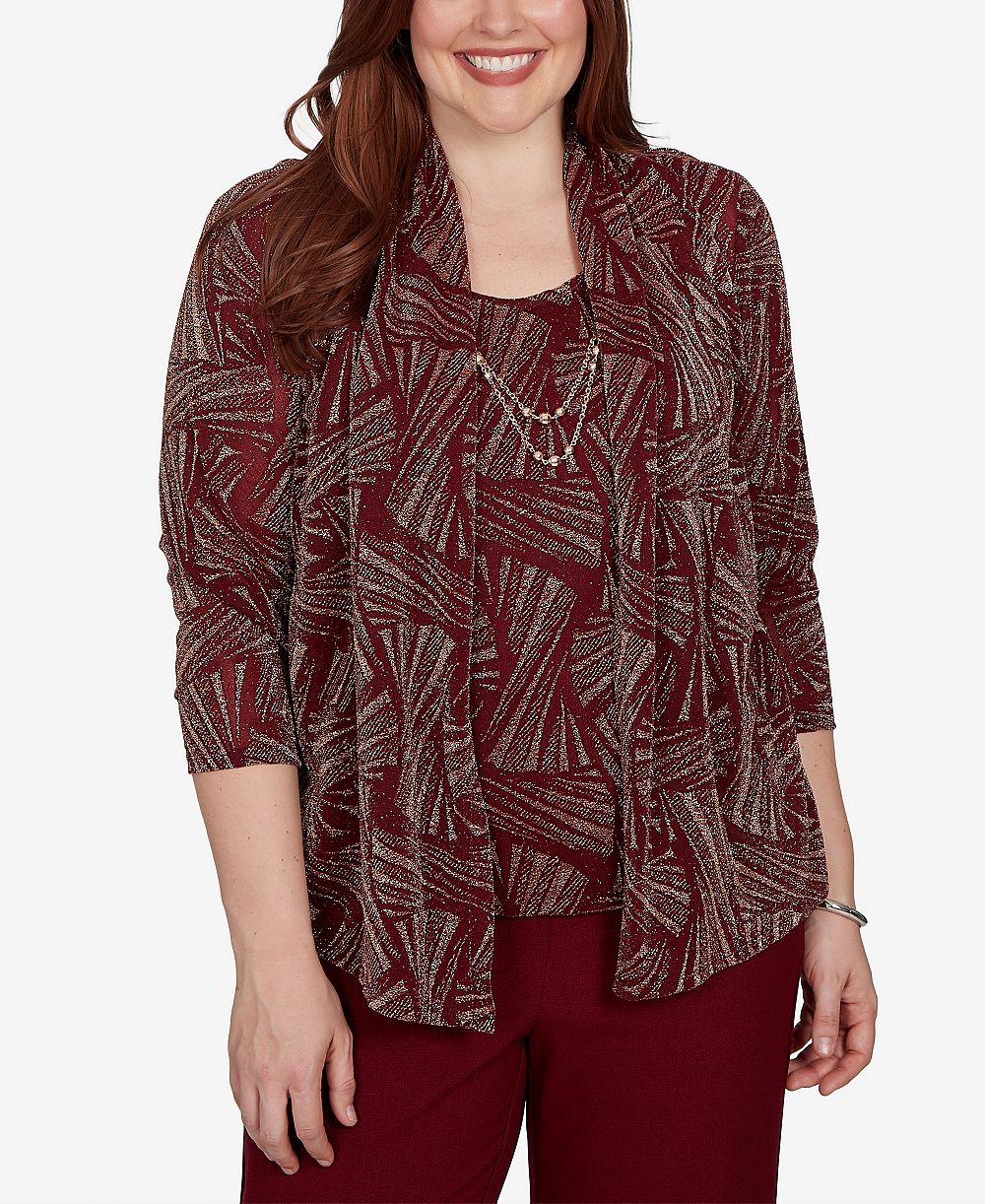 Alfred Dunner женский топ Union Square Shimmer Abstract 2 в 1 с ожерельем
