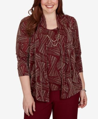 Alfred Dunner Women's Union Square Shimmer Abstract Two In One Top With Necklace