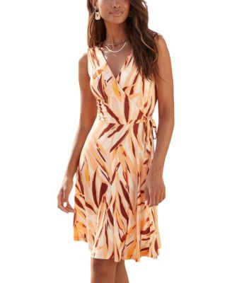 LASCANA Women's Viscose Printed Look Wrap V-Neck Mix-and-Match Short Dress