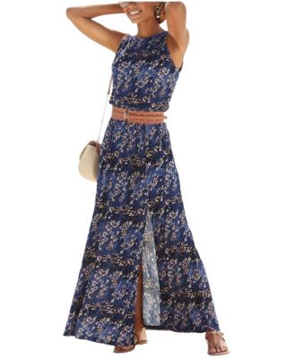 LASCANA Women's Viscose Animal Print Sleeveless Elastic-Waist Maxi Dress