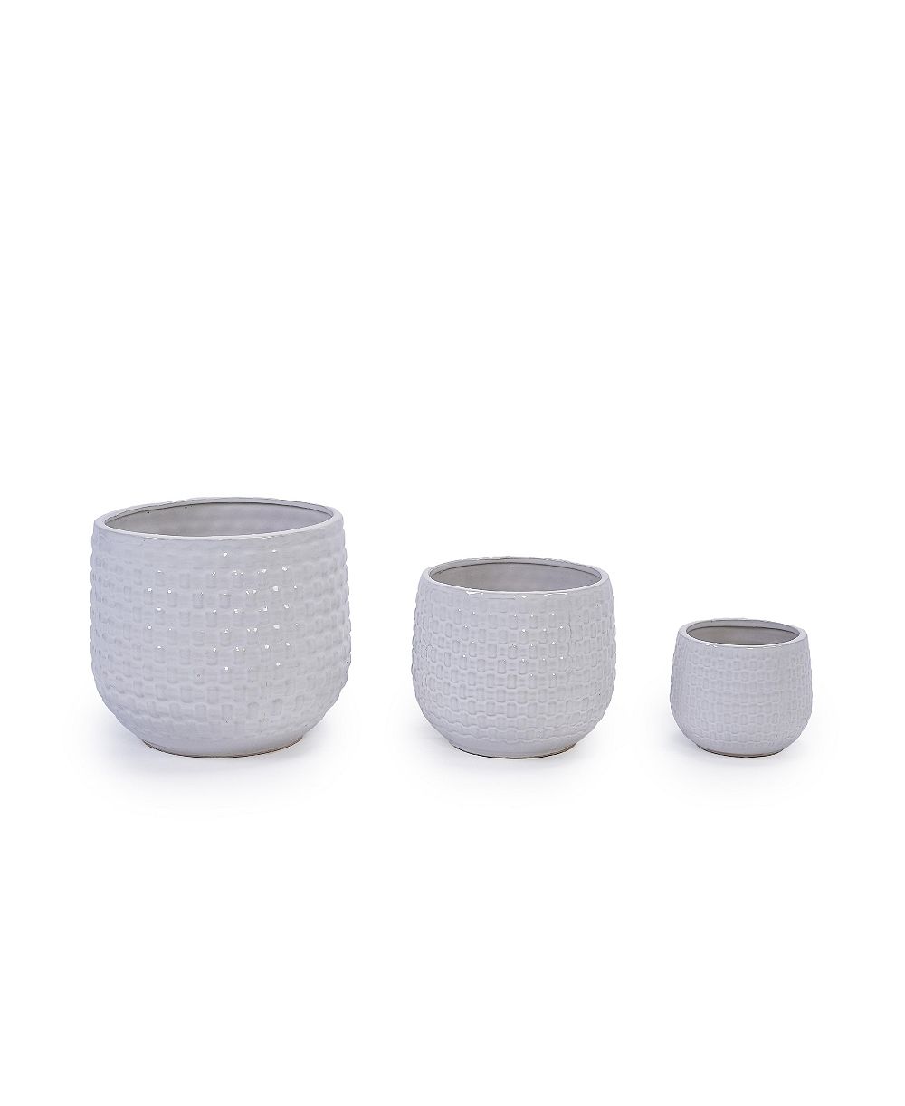 Clihome Handmade Glazed Ceramic Planter Set of 3, Diamond Pattern,for Outdoor Garden & Indoor StaircaseUse,Terracotta