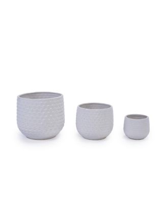 Clihome Handmade Glazed Ceramic Planter Set of 3, Diamond Pattern,for Outdoor Garden & Indoor StaircaseUse,Terracotta