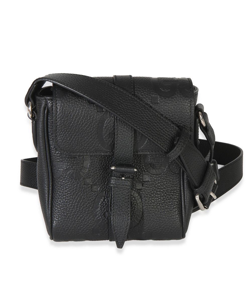 Pre-Owned Gucci Black Piuma Calfskin Jumbo GG Embossed Small Messenger Bag