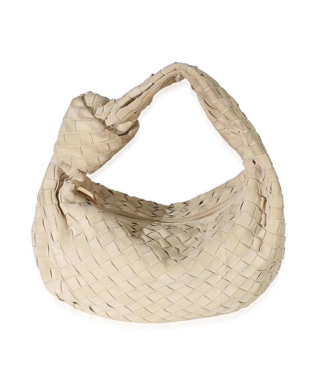Pre-Owned Bottega Veneta бежевая сумка Jodie Teen из замши с плетением Intrecciato