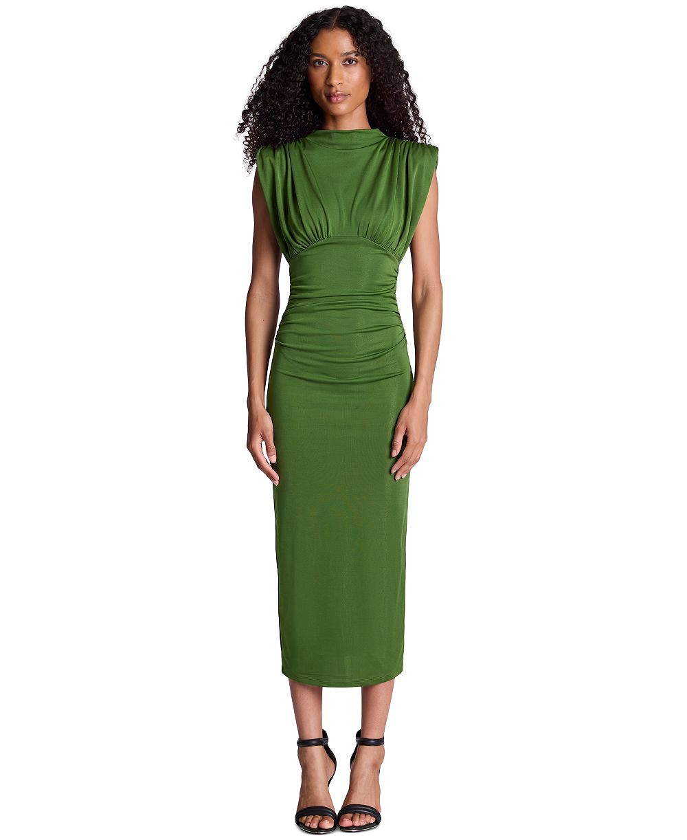 Kenneth Cole Women's Shoulder Pad Ruched Midi Dress