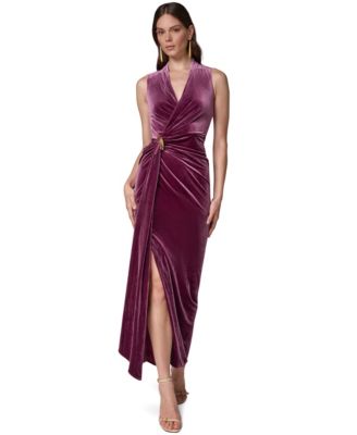 Donna Karan New York Women's Sleeveless Velvet Faux-Wrap Maxi Dress