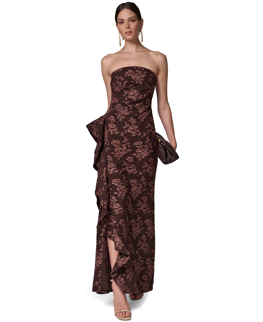 Donna Karan New York женское вечернее платье без бретелек из жаккардовой ткани с цветочным узором