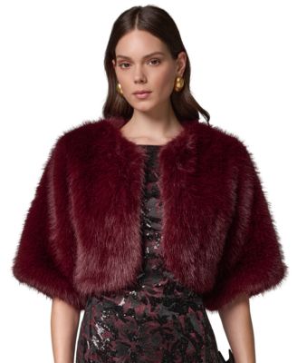 Donna Karan New York Women's Faux Fur Cropped Open-Front Shrug