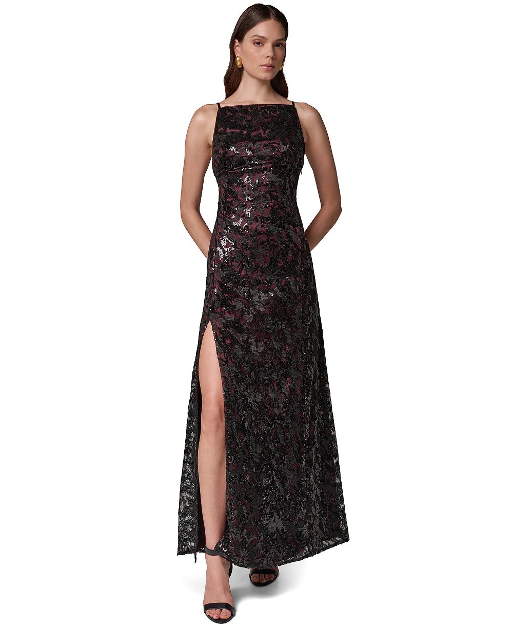 Donna Karan New York Женское вечернее платье с вышивкой пайетками, без рукавов, с глубоким V-образным вырезом сзади