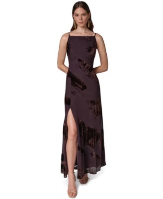 Donna Karan New York Women's Boat Neck Velvet-Burnout Gown with Low V-Back