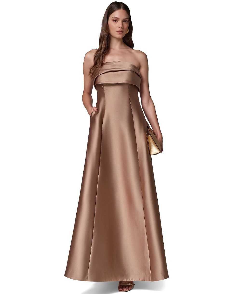 Donna Karan New York женское платье-макси из микадо без бретелек со складками