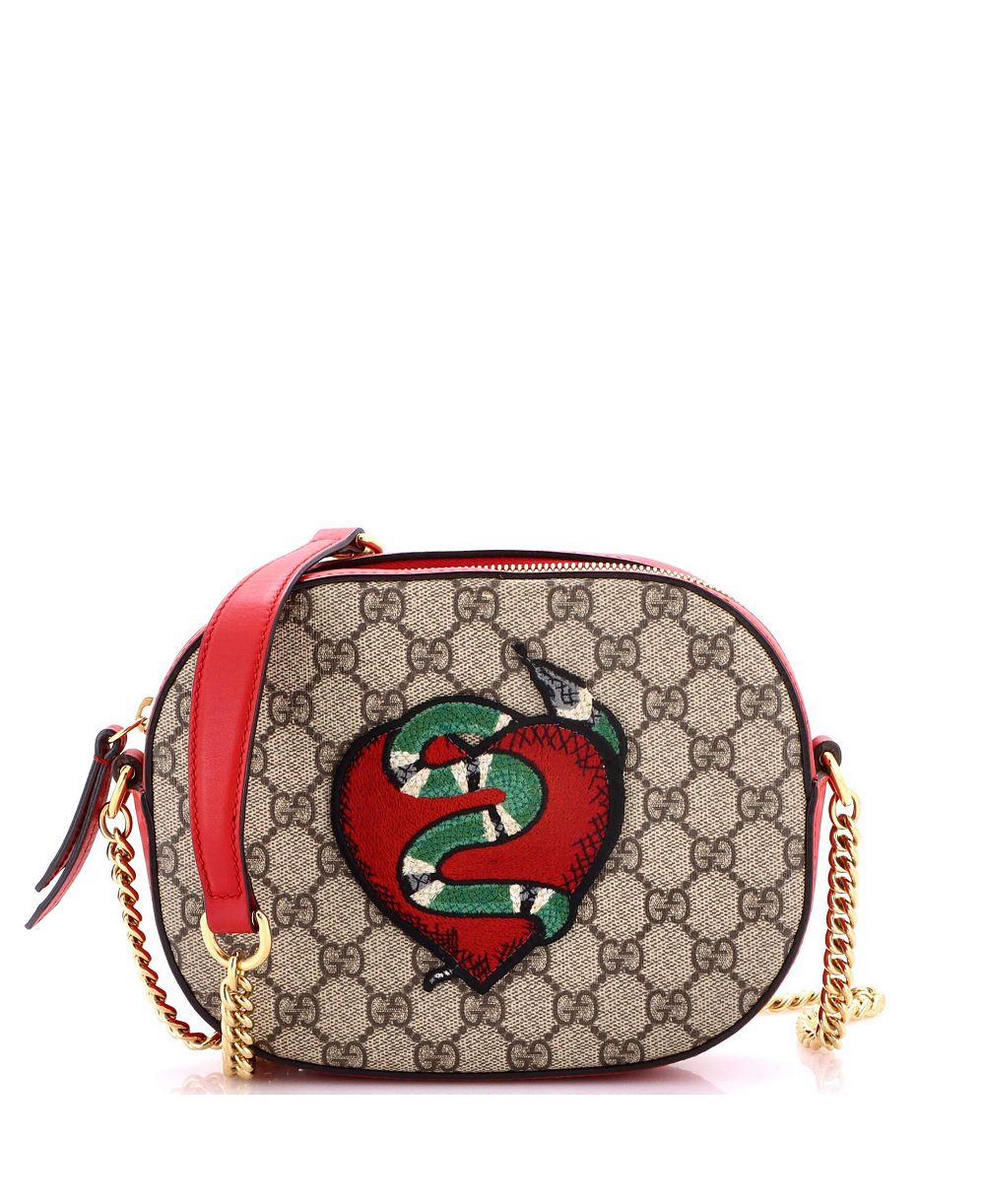 Б/у сумка Gucci Mini Chain кросс-боди с вышитой монограммой GG из лакированной ткани