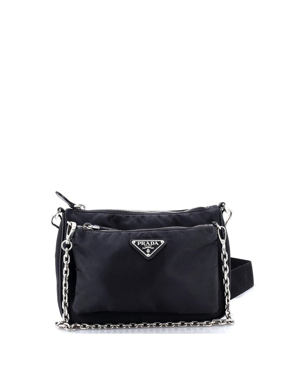 Pre-Owned Prada Small Double Pouch Convertible Crossbody Bag Tessuto