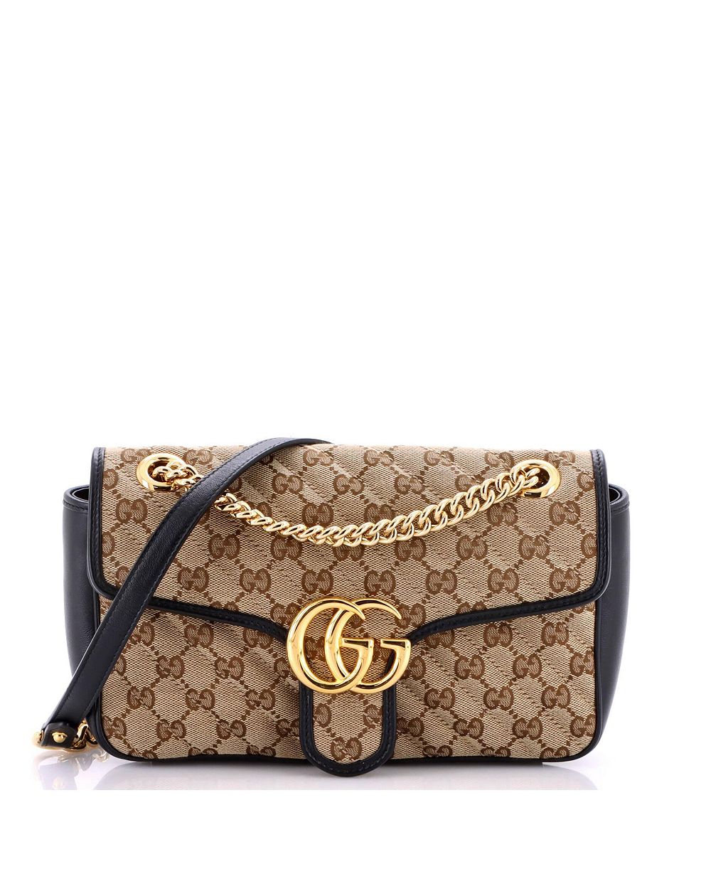 Pre-Owned Gucci Small GG Marmont Flap Bag Diagonal Quilted GG Canvas with Leather