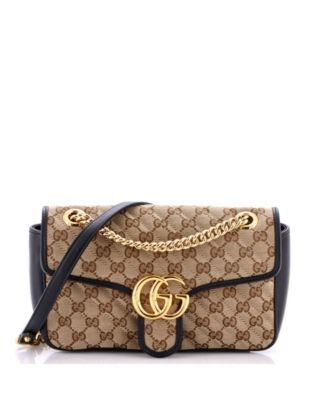 Pre-Owned Gucci Small GG Marmont Flap Bag Diagonal Quilted GG Canvas with Leather