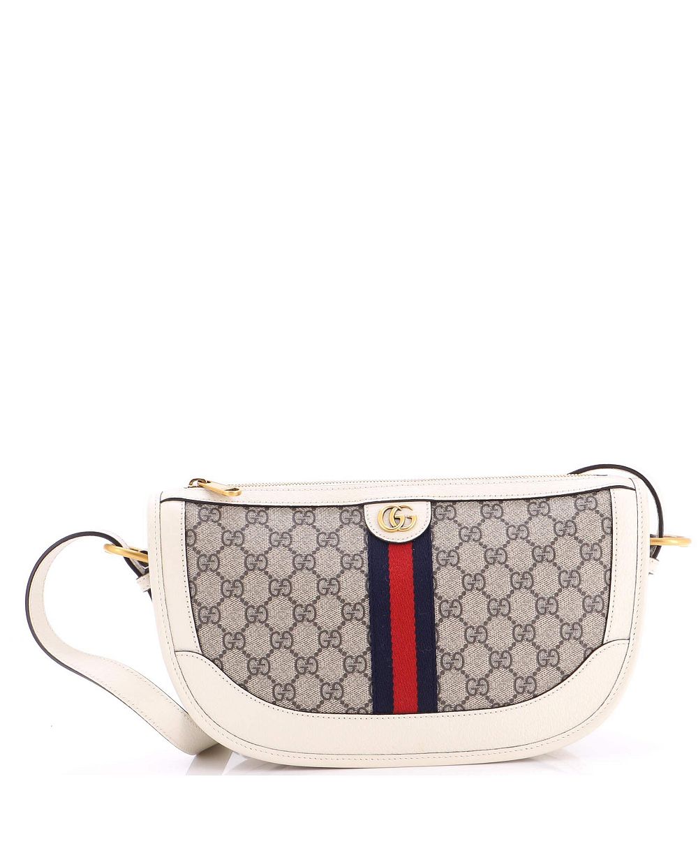 Pre-Owned Gucci большая сумка через плечо Ophidia с изогнутой молнией, покрытие GG из хлопковой ткани с кожаной отделкой