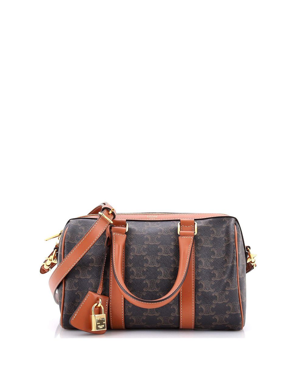 Б/у сумка Celine Medium Boston Triomphe из лакированной ткани