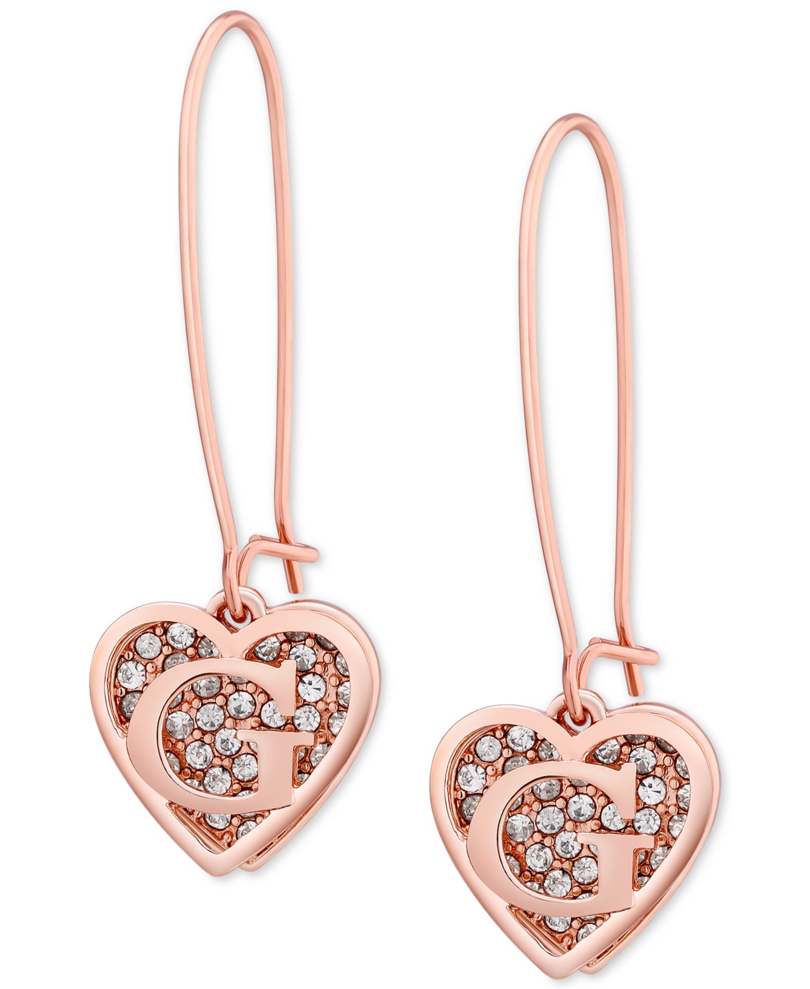 GUESS Серьги-подвески с логотипом Heart Pavé Rose Gold-Tone