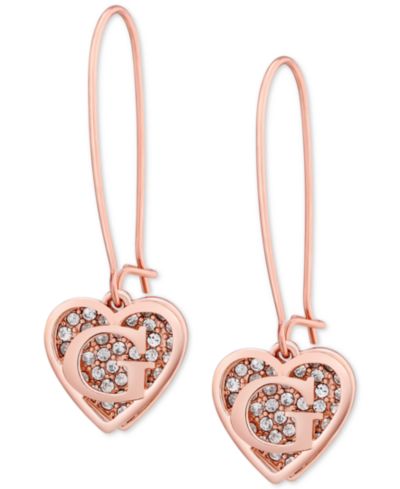 GUESS Серьги-подвески с логотипом Heart Pavé Rose Gold-Tone