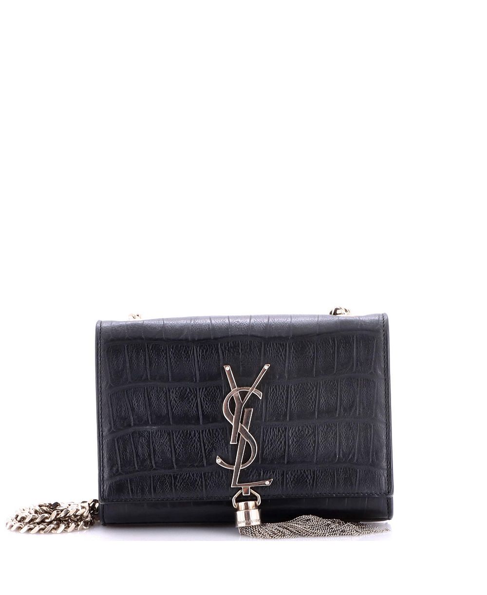 Pre-Owned Saint Laurent Classic Monogram Tassel Chain Wallet Embossed Leather