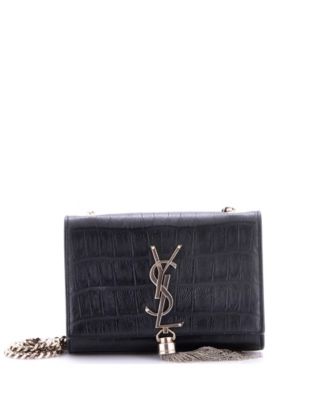 Pre-Owned Saint Laurent Classic Monogram Tassel Chain Wallet Embossed Leather