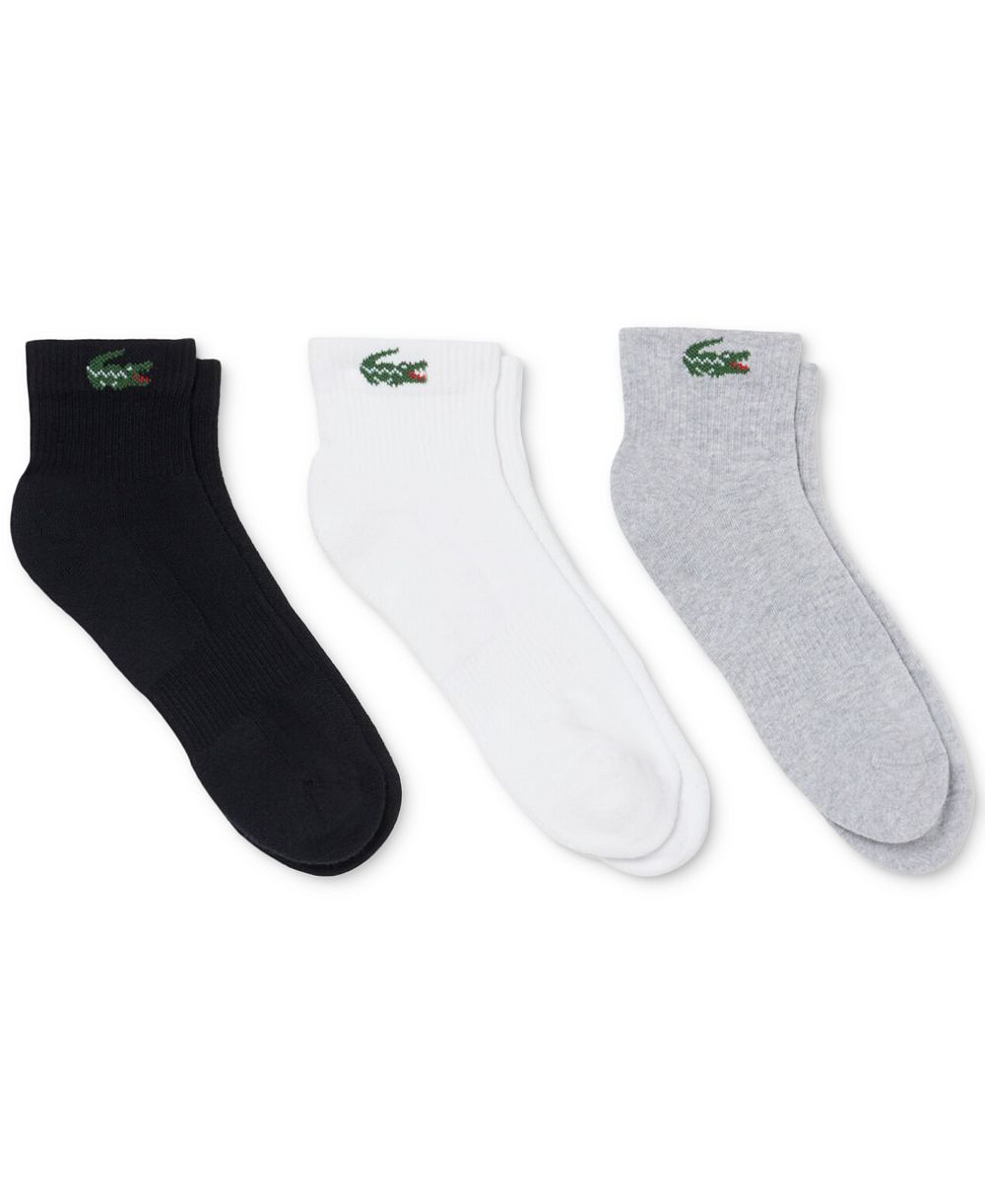 Lacoste Men's Ribbed-Cuff Ankle Socks, 3-Pack