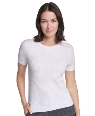 Calvin Klein женский топ с коротким рукавом и круглым вырезом, текстурированный