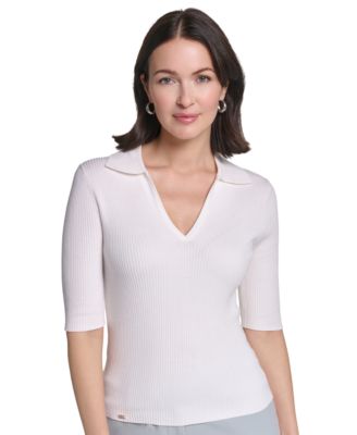 Calvin Klein женская кофта с воротником и рукавами 3/4 из рибаной
