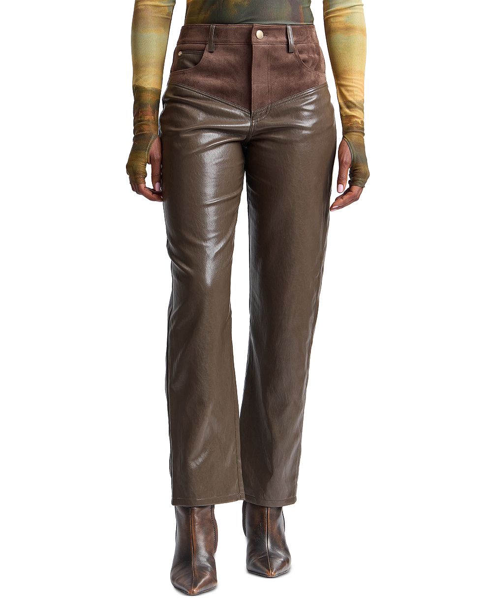Avec Les Filles Women's High-Rise Yoke Slim Polyurethane Pants