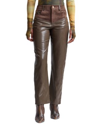 Avec Les Filles Women's High-Rise Yoke Slim Polyurethane Pants