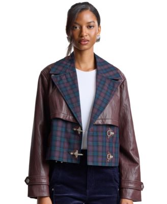 Avec Les Filles Women's Cropped Colorblocked Spread Collar Trench Jacket
