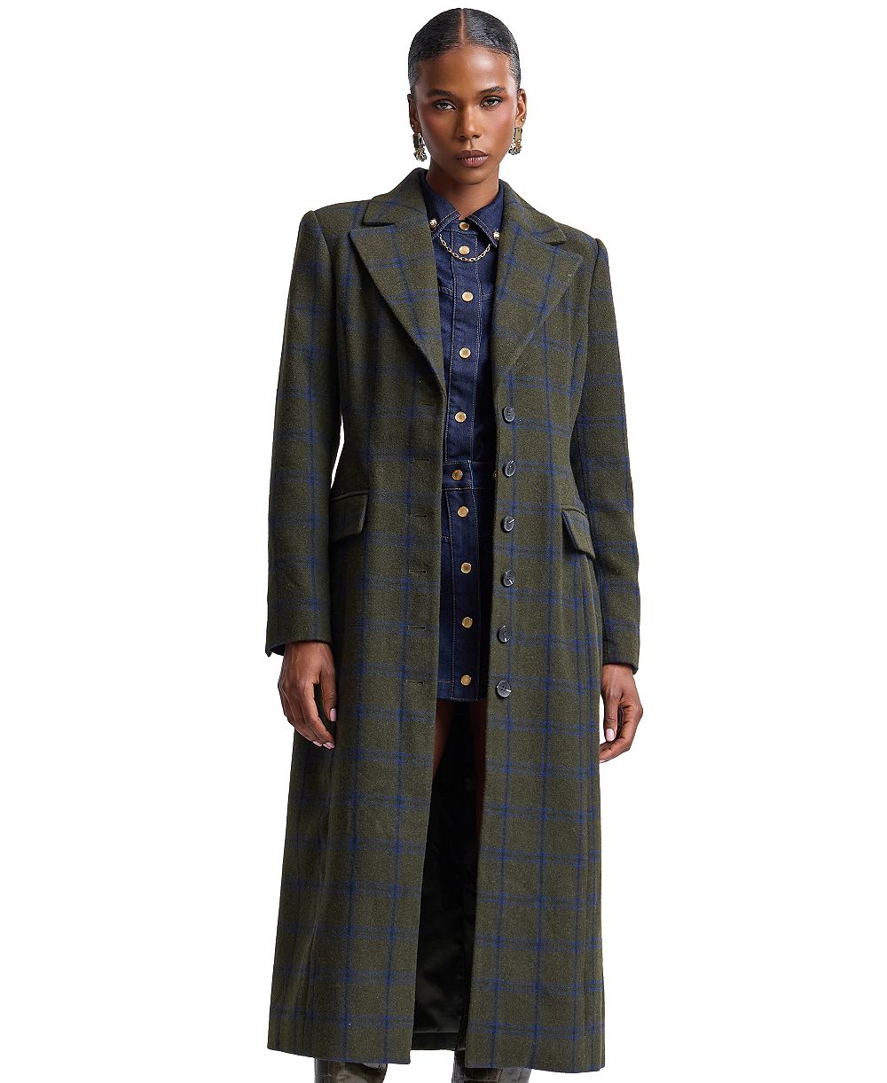 Avec Les Filles Women's Plaid Wool-Blend Spread Collar Button-Front Coat