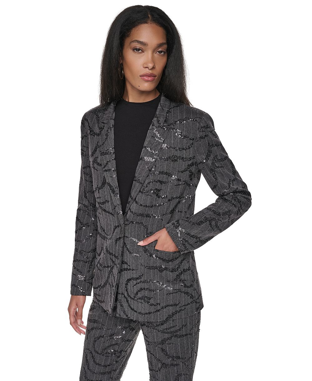 DKNY Women's Sequin Herringbone Stretch Blazer