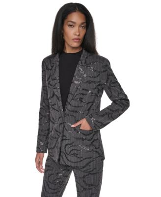 DKNY Women's Sequin Herringbone Stretch Blazer