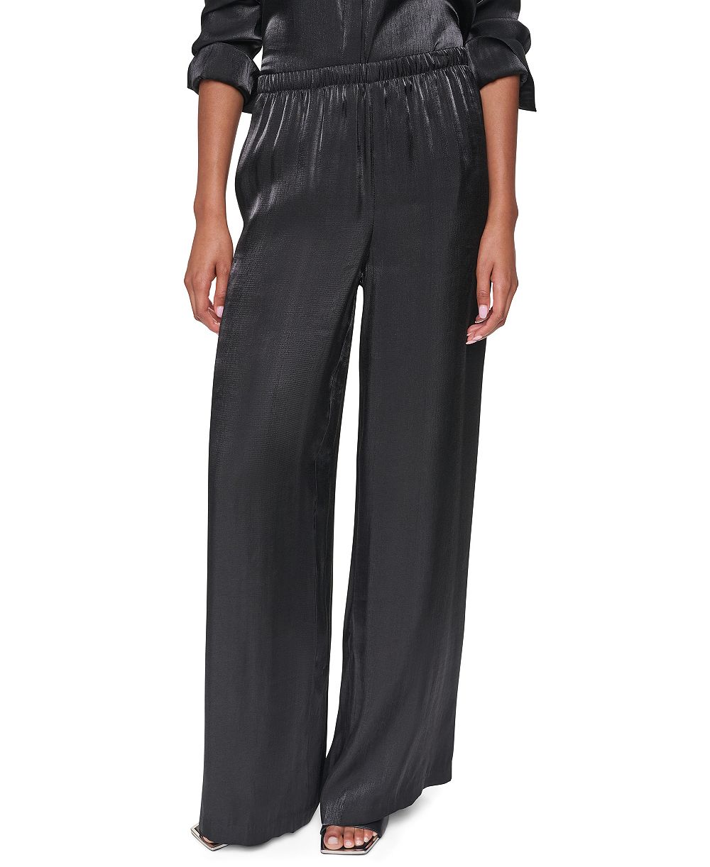 DKNY Women's East River Shine Wide Leg Pull-on Satin Pants